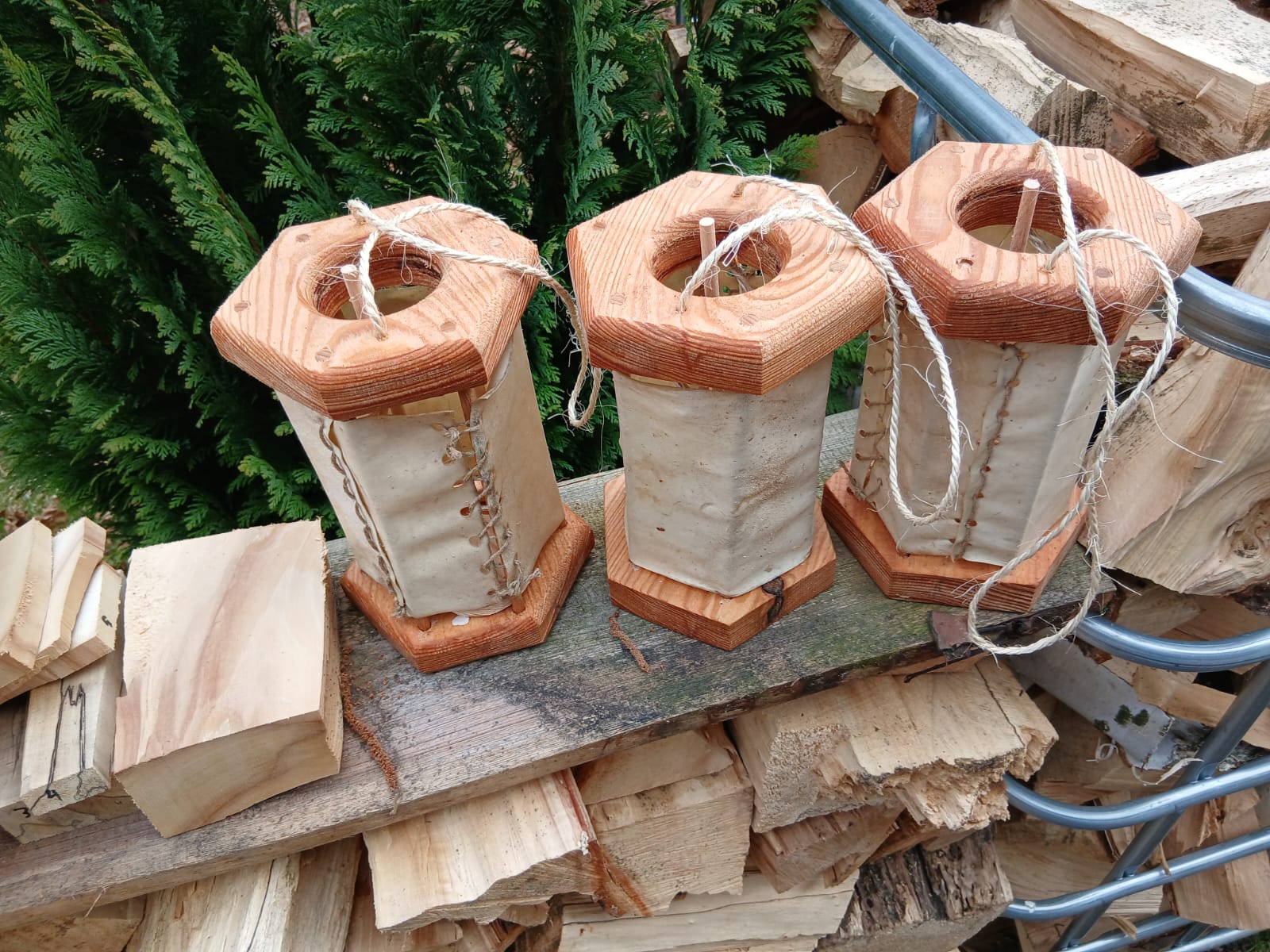 Pergamentlaterne/Rohhautlaterne 6 Eckig/Lärche – Bild 3