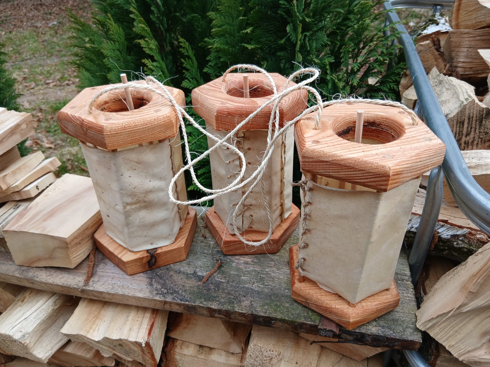 Pergamentlaterne/Rohhautlaterne 6 Eckig/Lärche – Bild 4